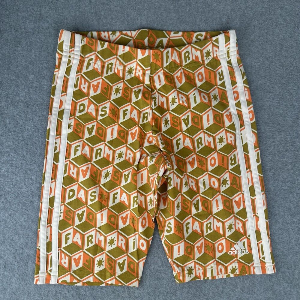 Adidas Farm Rio Biker Shorts Womens XS Geometric Logo Stripes Yoga Gym Athletic